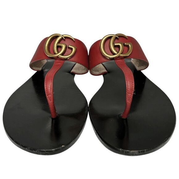 Gucci Marmont GG Thong Sandals Red Leather EU 37.5 US 7.5 w/ Box & Dust Bag - Picture 4 of 10